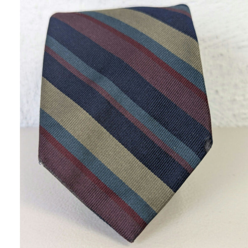 Vtg Britches of Georgetown Neck Tie Repp Striped Silk Dark Academia Grampa Muted